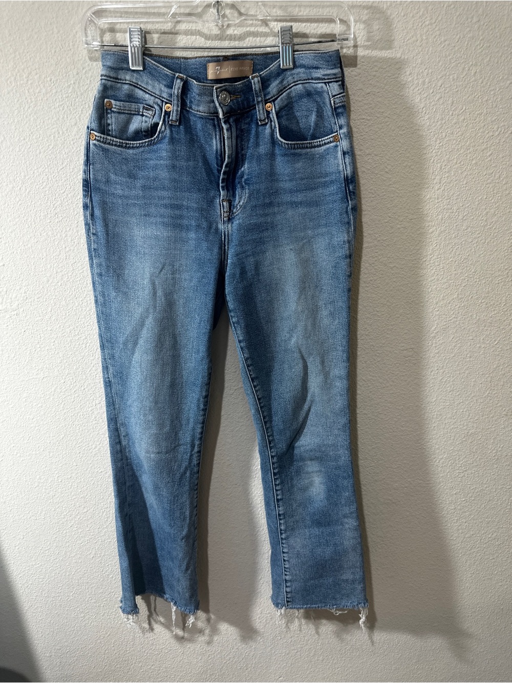 7 For All Mankind Light Blue Cropped Raw-Hem Jeans